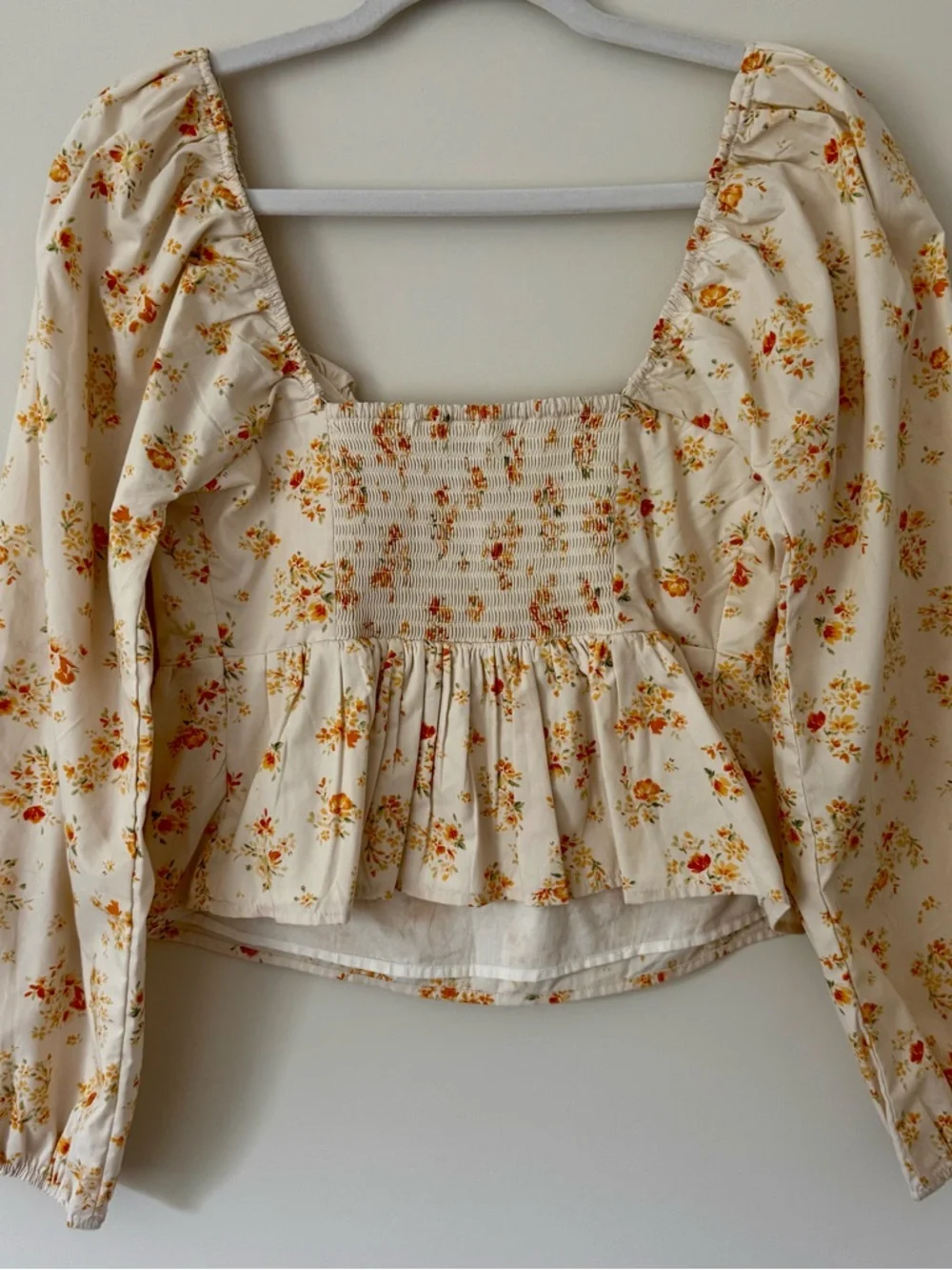 NWOT Abercrombie Puff Sleeve Floral Blouse, Cream & Yellow – Small